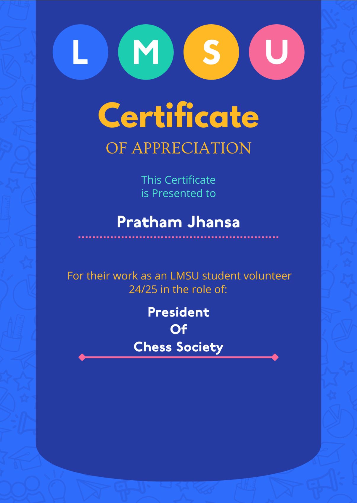 Official Chess Society President Certificate